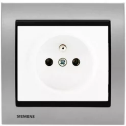 Prise 2P+T Blanc Delta Iris + Plaque Métal Alu Silver - SIEMENS - SIEMENS