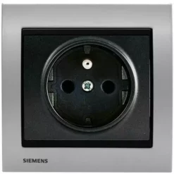 Prise 2P+T Anthracite Delta Iris + Plaque Métal Alu Silver - SIEMENS - SIEMENS