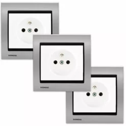 LOT 3 Prise 2P+T Blanc Delta Iris + Plaque Métal Alu Silver - SIEMENS - SIEMENS