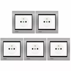 LOT 5 Prise 2P+T Blanc Delta Iris + Plaque Métal Alu Silver - SIEMENS - SIEMENS