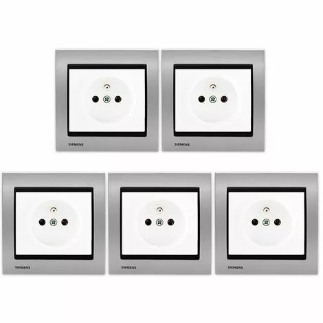LOT 5 Prise 2P+T Blanc Delta Iris + Plaque Métal Alu Silver - SIEMENS - SIEMENS 1 LOT 5 Prise 2P+T Blanc Delta Iris + Plaque Métal Alu Silver - SIEMENS - SIEMENS