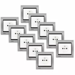 LOT 10 Prise 2P+T Blanc Delta Iris + Plaque Métal Alu Silver - SIEMENS - SIEMENS