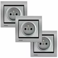 LOT 3 Prise 2P+T Silver Delta Iris + Plaque Métal Alu Silver - SIEMENS - SIEMENS