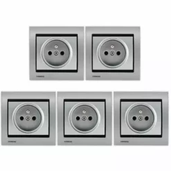 LOT 5 Prise 2P+T Silver Delta Iris + Plaque Métal Alu Silver - SIEMENS - SIEMENS