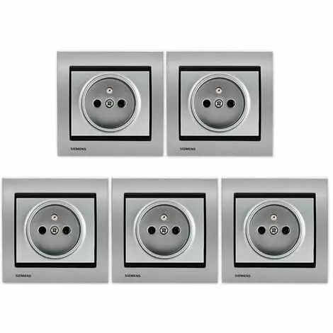 LOT 5 Prise 2P+T Silver Delta Iris + Plaque Métal Alu Silver - SIEMENS - SIEMENS 1 LOT 5 Prise 2P+T Silver Delta Iris + Plaque Métal Alu Silver - SIEMENS - SIEMENS