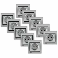 LOT De 10 Prises 2P+T Silver Delta Iris + Plaques Métal Alu Silver - SIEMENS - SIEMENS