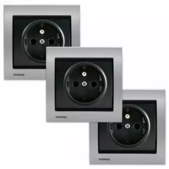 LOT 3 Prises 2P+T Anthracite Delta Iris + Plaques Métal Alu Silver - SIEMENS - SIEMENS