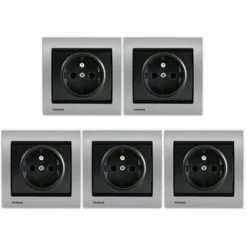 LOT 5 Prise 2P+T Anthracite Delta Iris + Plaque Métal Alu Silver - SIEMENS - SIEMENS