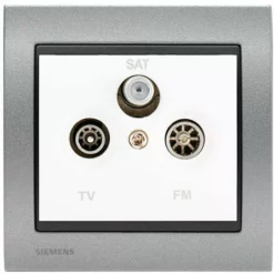 PriseTV/FM/SAT Blanc Delta Iris + Plaque Métal Texturé Alu Silver - SIEMENS - SIEMENS