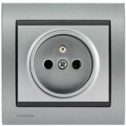 Prise 2P+T Silver Delta Iris + Plaque Métal Texturé Alu Silver - SIEMENS - SIEMENS