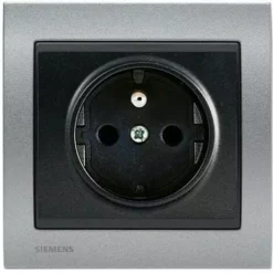 Prise 2P+T Anthracite Delta Iris + Plaque Métal Texturé Alu Silver - SIEMENS - SIEMENS