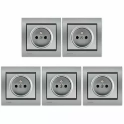 LOT 5 Prise 2P+T Silver Delta Iris + Plaque Métal Texturé Alu Silver - SIEMENS - SIEMENS