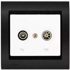 PriseTV/FM Blanc Delta Iris + Plaque Métal Texturé Alu Noir - SIEMENS - SIEMENS