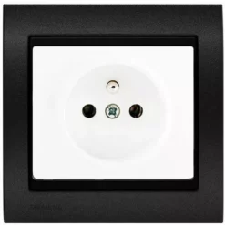 Prise 2P+T Blanc Delta Iris + Plaque Métal Texturé Alu Noir - SIEMENS - SIEMENS