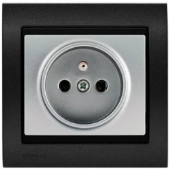 Prise 2P+T Silver Delta Iris + Plaque Métal Texturé Alu Noir - SIEMENS - SIEMENS
