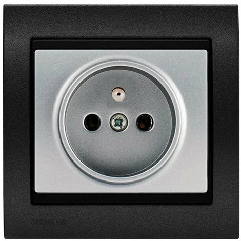 Prise 2P+T Silver Delta Iris + Plaque Métal Texturé Alu Noir - SIEMENS - SIEMENS 1 Prise 2P+T Silver Delta Iris + Plaque Métal Texturé Alu Noir - SIEMENS - SIEMENS