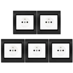 LOT 5 Prise 2P+T Blanc Delta Iris + Plaque Métal Texturé Alu Noir - SIEMENS - SIEMENS