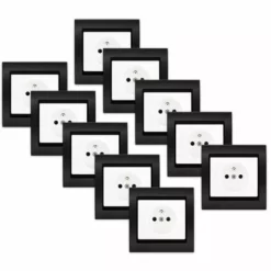 LOT 10 Prise 2P+T Blanc Delta Iris + Plaque Métal Texturé Alu Noir - SIEMENS - SIEMENS