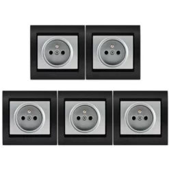 LOT 5 Prise 2P+T Silver Delta Iris + Plaque Métal Texturé Alu Noir - SIEMENS - SIEMENS