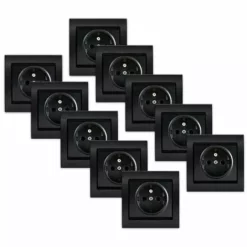 LOT 10 Prise 2P+T Anthracite Delta Iris + Plaque Métal Texturé Alu Noir - SIEMENS - SIEMENS