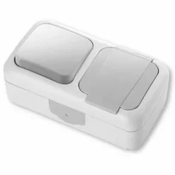 SIEMENS INTERRUPTEUR VA ET VIENT ET PRISE DE COURANT 2P+T ÉTANCHES COMPLET GRIS IP54 SIE885114