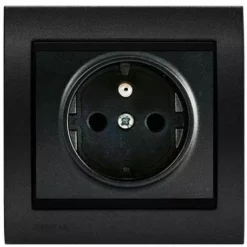 Prise 2P+T Anthracite Delta Iris + Plaque Métal Texturé Alu Noir - SIEMENS - SIEMENS