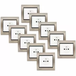 LOT De 10 Prises 2P+T Blanc Delta Iris + Plaques Métal Champagne - SIEMENS - SIEMENS
