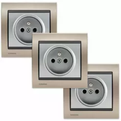 LOT 3 Prise 2P+T Silver Delta Iris + Plaque Métal Champagne - SIEMENS - SIEMENS