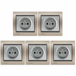 LOT De 5 Prises 2P+T Silver Delta Iris + Plaques Métal Champagne - SIEMENS - SIEMENS