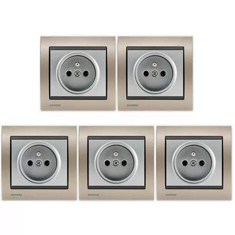 LOT De 5 Prises 2P+T Silver Delta Iris + Plaques Métal Champagne - SIEMENS - SIEMENS 1 LOT De 5 Prises 2P+T Silver Delta Iris + Plaques Métal Champagne - SIEMENS - SIEMENS