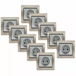 LOT De 10 Prises 2P+T Silver Delta Iris + Plaques Métal Champagne - SIEMENS - SIEMENS