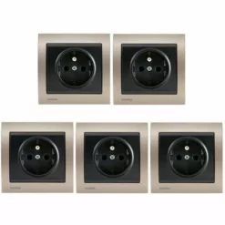 LOT 5 Prise 2P+T Anthracite Delta Iris + Plaque Métal Champagne - SIEMENS - SIEMENS
