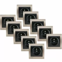 LOT 10 Prise 2P+T Anthracite Delta Iris + Plaque Métal Champagne - SIEMENS - SIEMENS