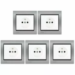 LOT 5 Prise 2P+T Blanc Delta Iris + Plaque Métal Texturé Alu Silver - SIEMENS - SIEMENS
