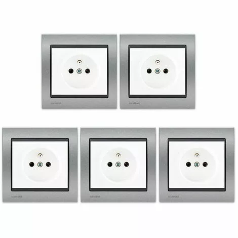 LOT 5 Prise 2P+T Blanc Delta Iris + Plaque Métal Texturé Alu Silver - SIEMENS - SIEMENS 1 LOT 5 Prise 2P+T Blanc Delta Iris + Plaque Métal Texturé Alu Silver - SIEMENS - SIEMENS