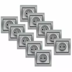 LOT 10 Prise 2P+T Silver Delta Iris + Plaque Métal Texturé Alu Silver - SIEMENS - SIEMENS