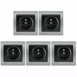 LOT De 5 Prises 2P+T Anthracite Delta Iris + Plaques Métal Texturé Alu Silver - SIEMENS - SIEMENS