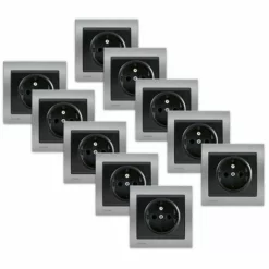 LOT De 10 Prises 2P+T Anthracite Delta Iris + Plaques Métal Texturé Alu Silver - SIEMENS - SIEMENS