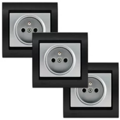 LOT 3 Prise 2P+T Silver Delta Iris + Plaque Métal Texturé Alu Noir - SIEMENS - SIEMENS