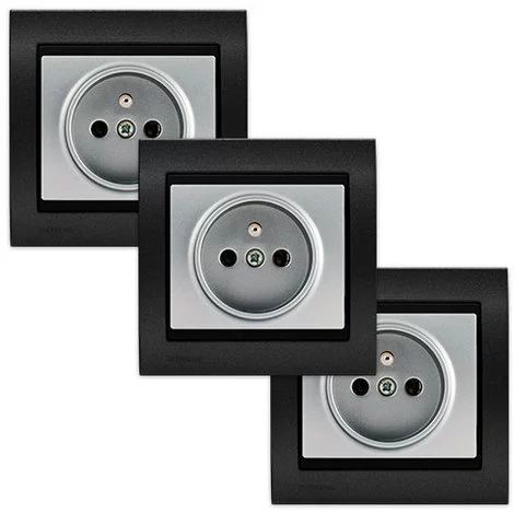 LOT 3 Prise 2P+T Silver Delta Iris + Plaque Métal Texturé Alu Noir - SIEMENS - SIEMENS 1 LOT 3 Prise 2P+T Silver Delta Iris + Plaque Métal Texturé Alu Noir - SIEMENS - SIEMENS