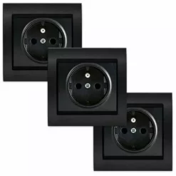 LOT De 3 Prises 2P+T Anthracite Delta Iris + Plaques Métal Texturé Alu Noir - SIEMENS - SIEMENS